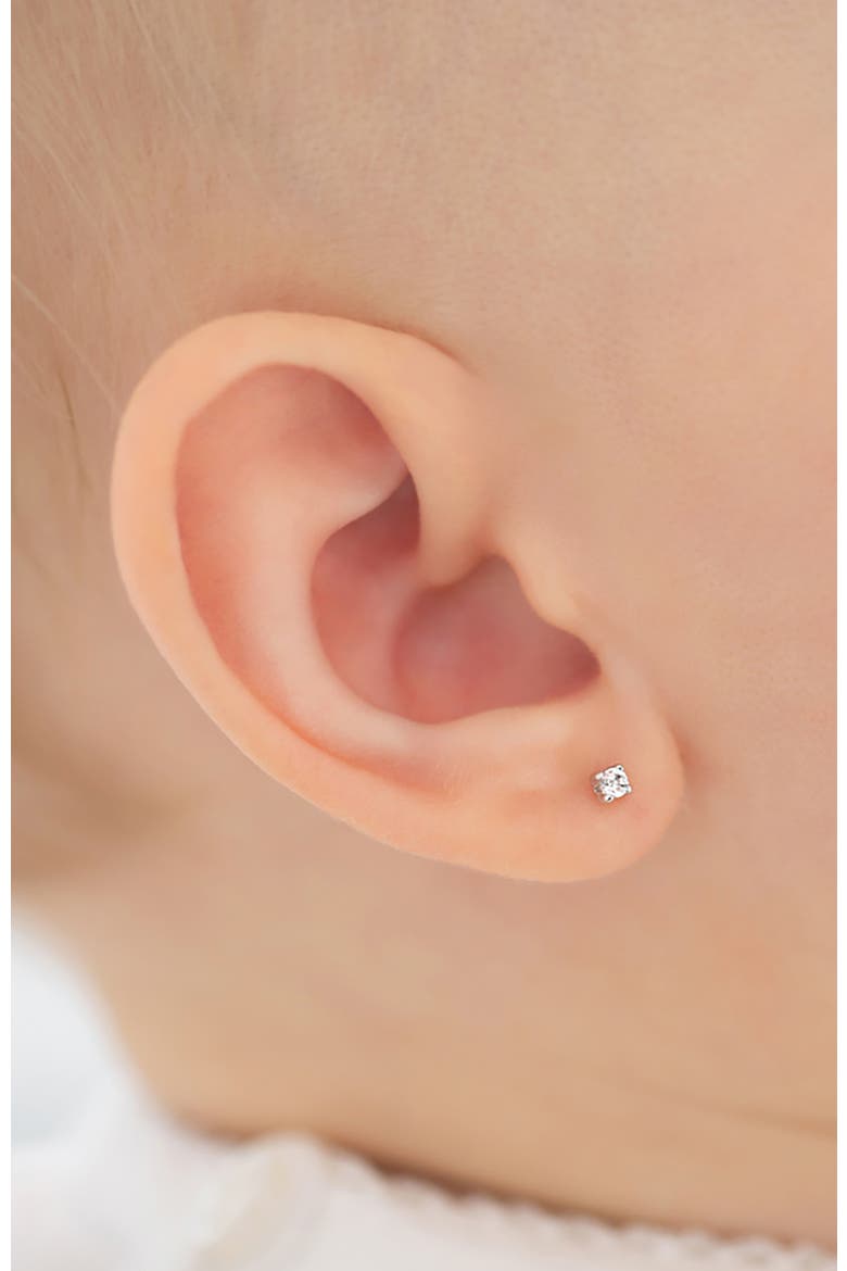 14k Square Set Cubic Zirconia Solitaire Earrings, Alternate, color, Silver