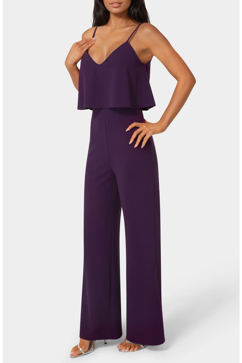 Ruffle Overlay Wide Leg Jumpsuit, Alternate, color, EGGPLANT
