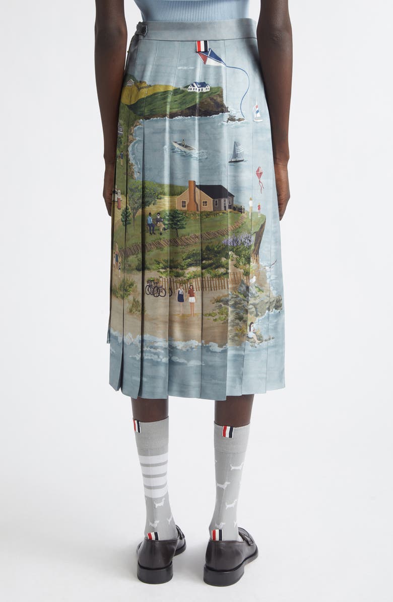 Thom Browne Drop Back Pleated Silk Skirt, Alternate, color, Seasonal Multi