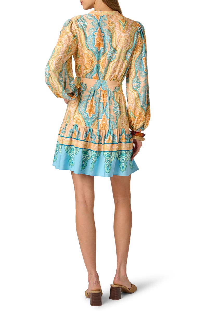 Adrianna Papell Long Sleeve Placed Print Dress, Alternate, color, Peach Multi
