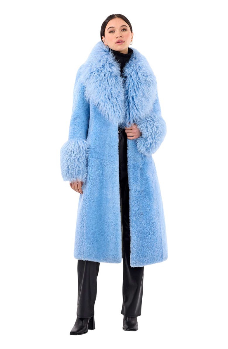 GORSKI Genuine Shearling Short Coat, Main, color, Blue