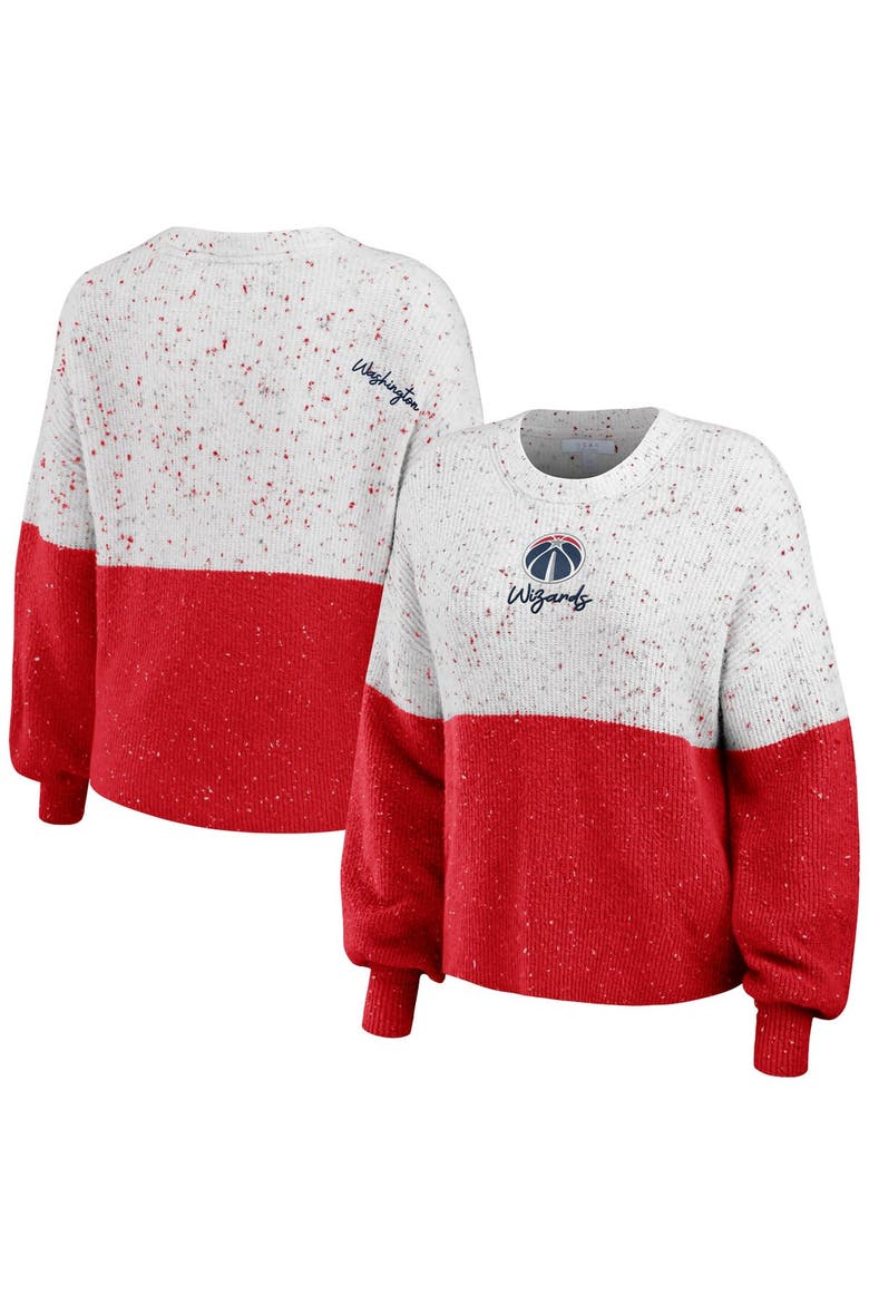 Women's WEAR by Erin Andrews  White/Red Washington Wizards Color-Block Pullover Sweater, Main, color, White
