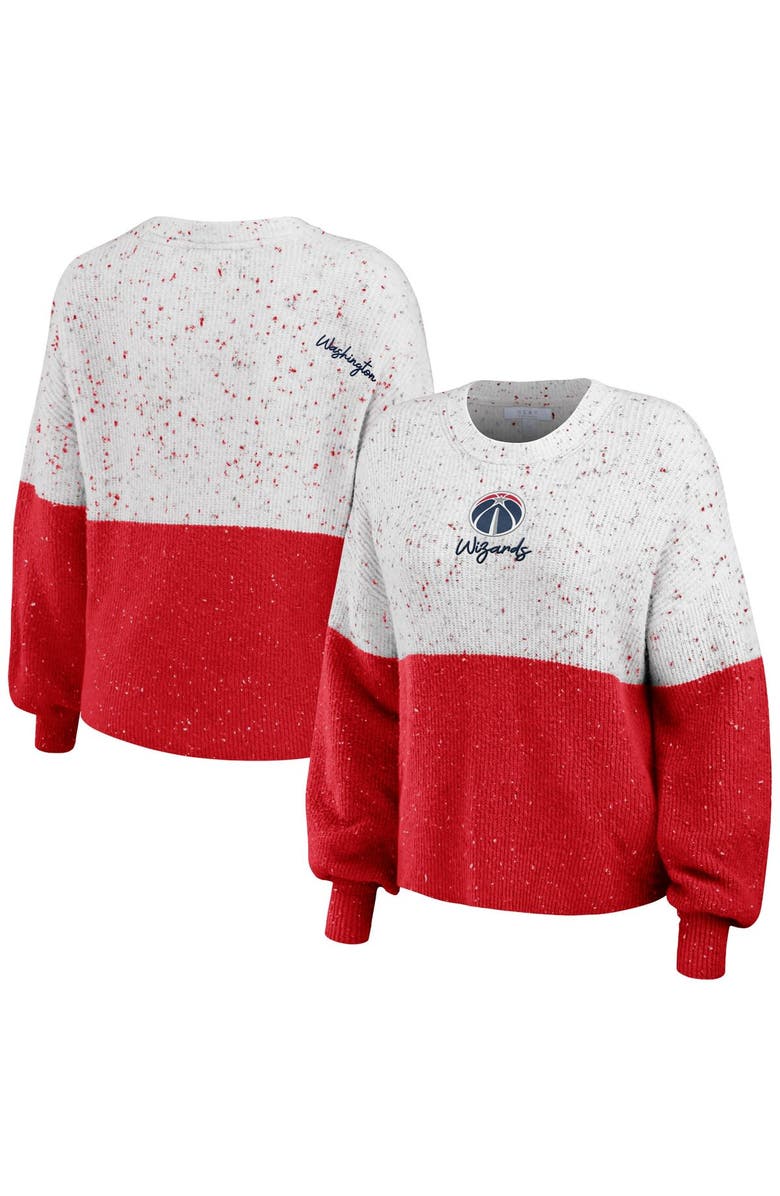 WEAR by Erin Andrews Women's WEAR by Erin Andrews White/Red Washington Wizards Color-Block Pullover Sweater, Main, color, White