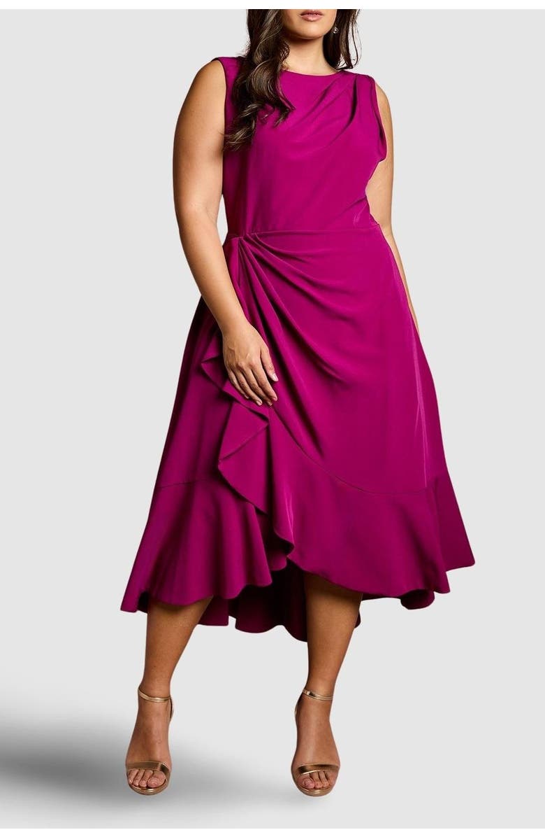 Coast Plus Crepe Ruffle Midi Dress, Alternate, color, Berry