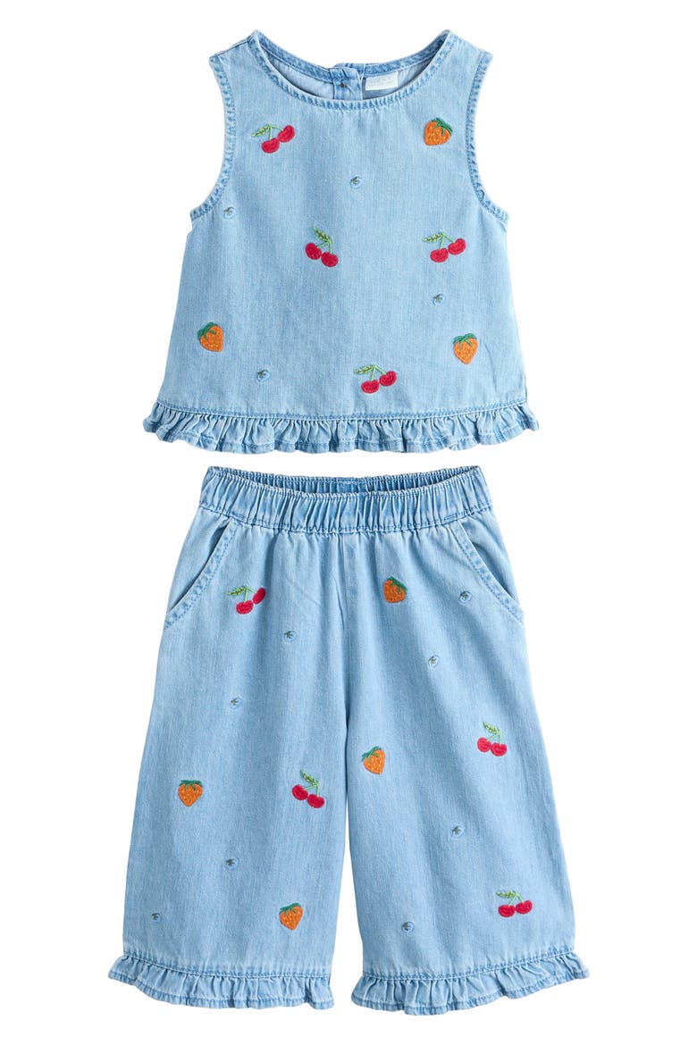 Kids' Embroidered Denim Tank & Pants Set, Main, color, BLUE