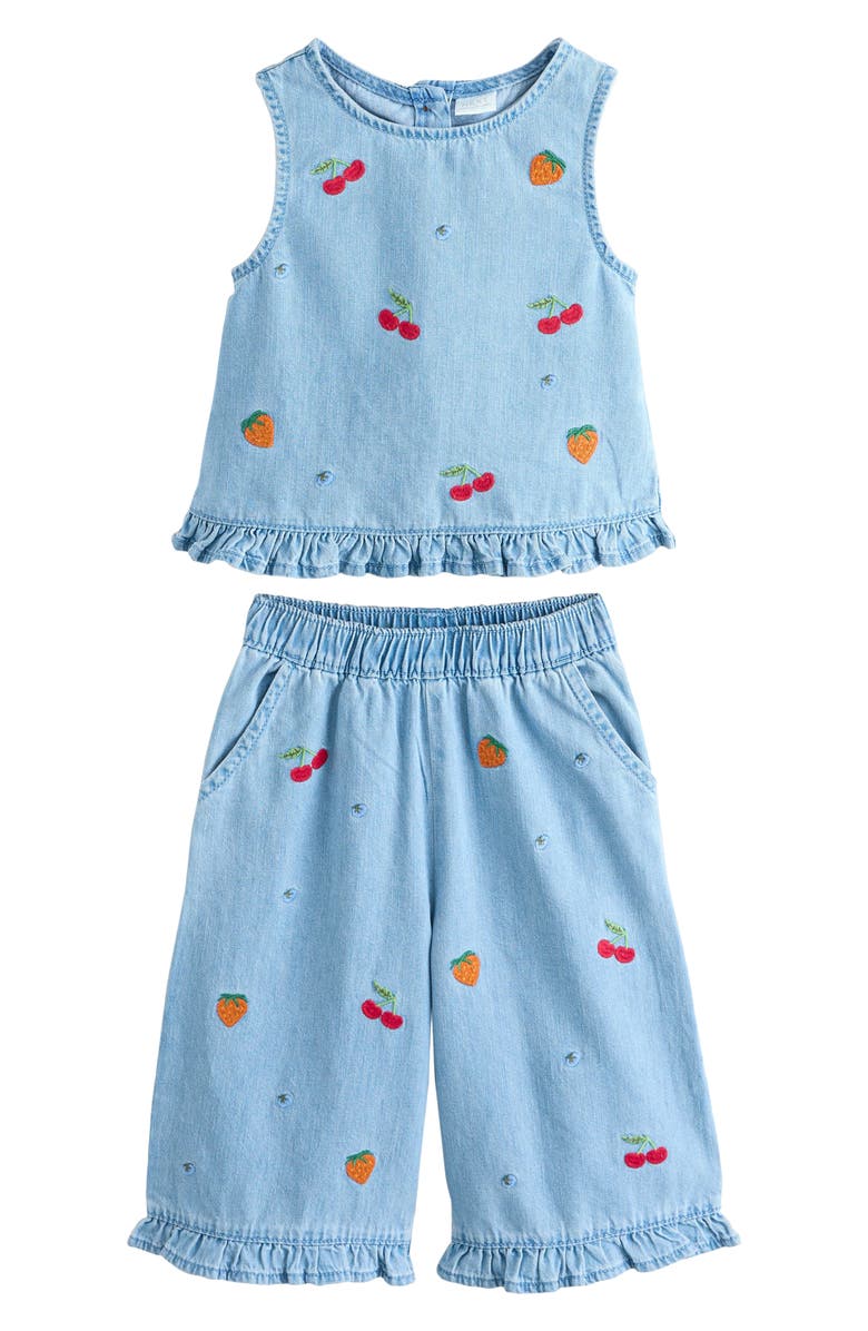 NEXT Kids' Embroidered Denim Tank & Pants Set, Main, color, Blue