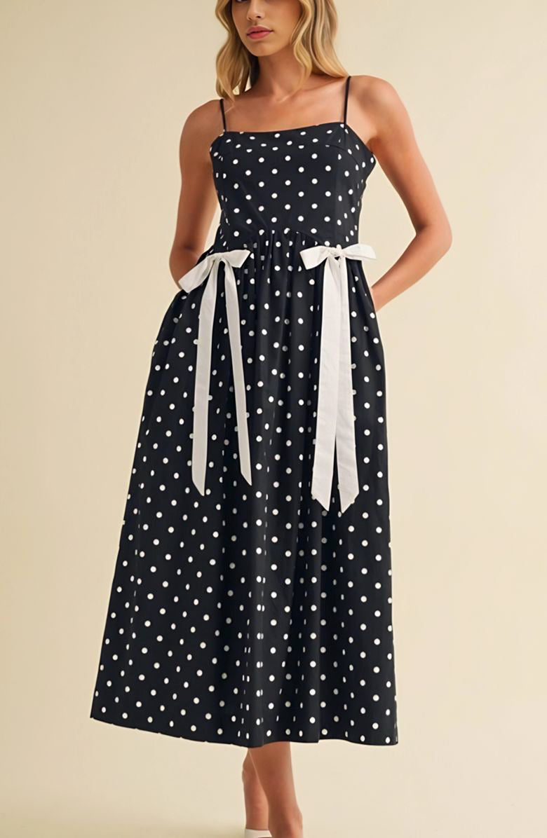 Knit and Lounge Polka Dot Midi Sundress, Alternate, color, Black With White Polka Dots