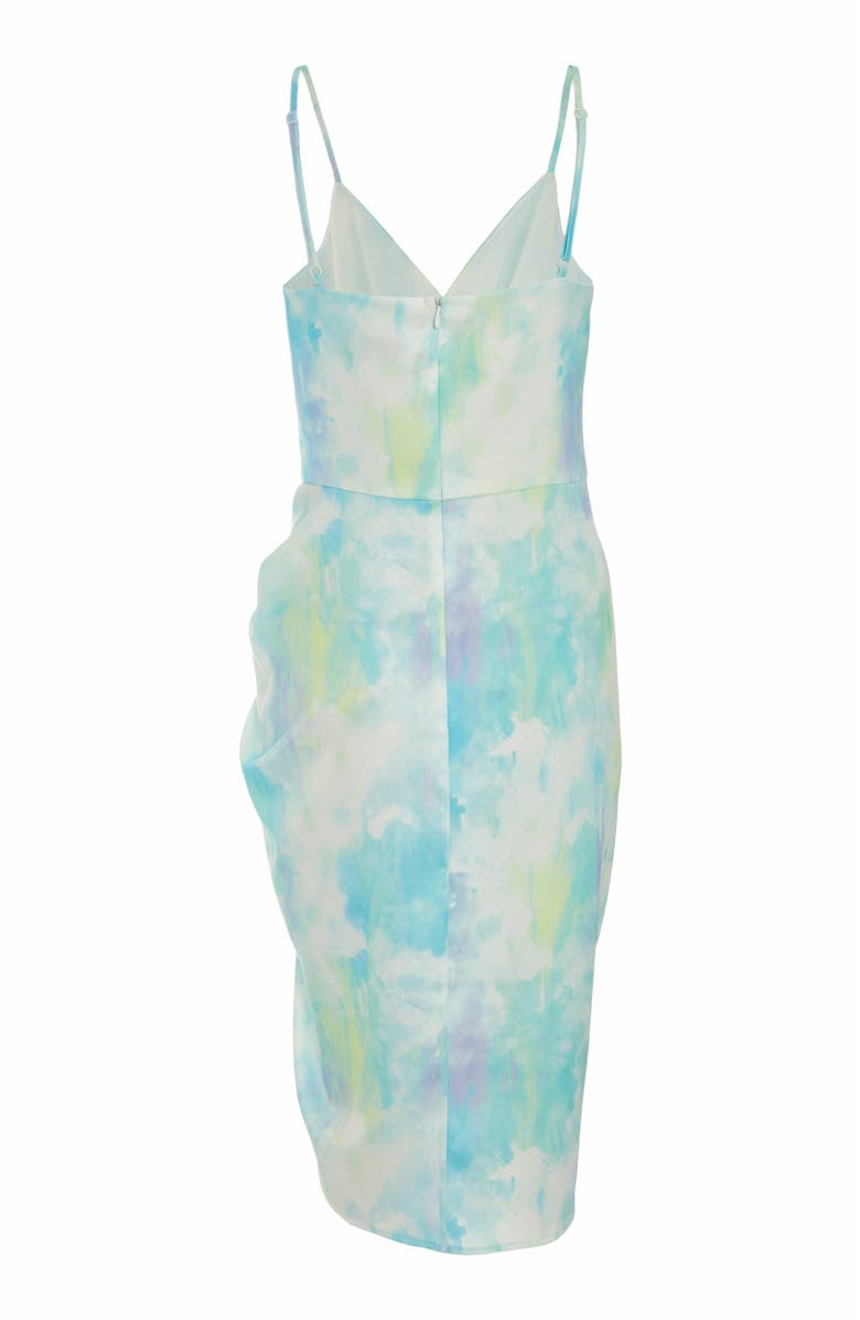 QUIZ Smudge Satin Wrap Midi Dress, Alternate, color, Blue