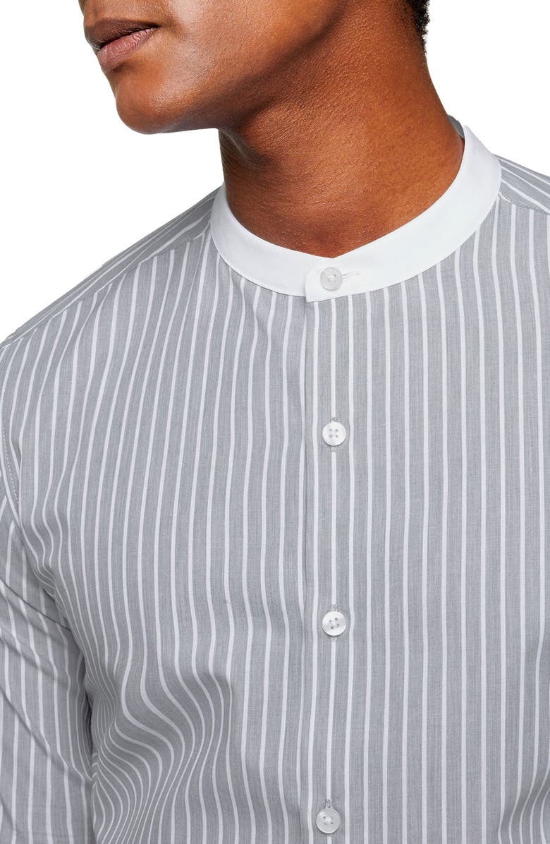 Topman Grandad Slim Fit Stripe Button-Up Band Collar Shirt, Alternate, color,
