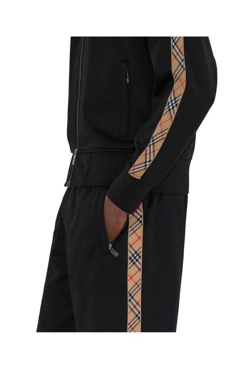 Burberry Checked Jacquard-trimmed Logo-embroidered Tech-jersey Track Jacket In Black