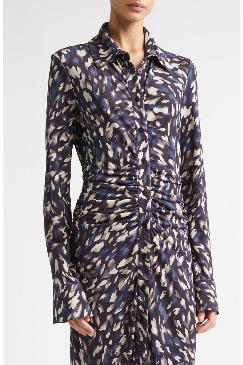 Claudia Print Ruched Long Sleeve Jersey Shirtdress, Alternate, color, BLACK ANIMAL