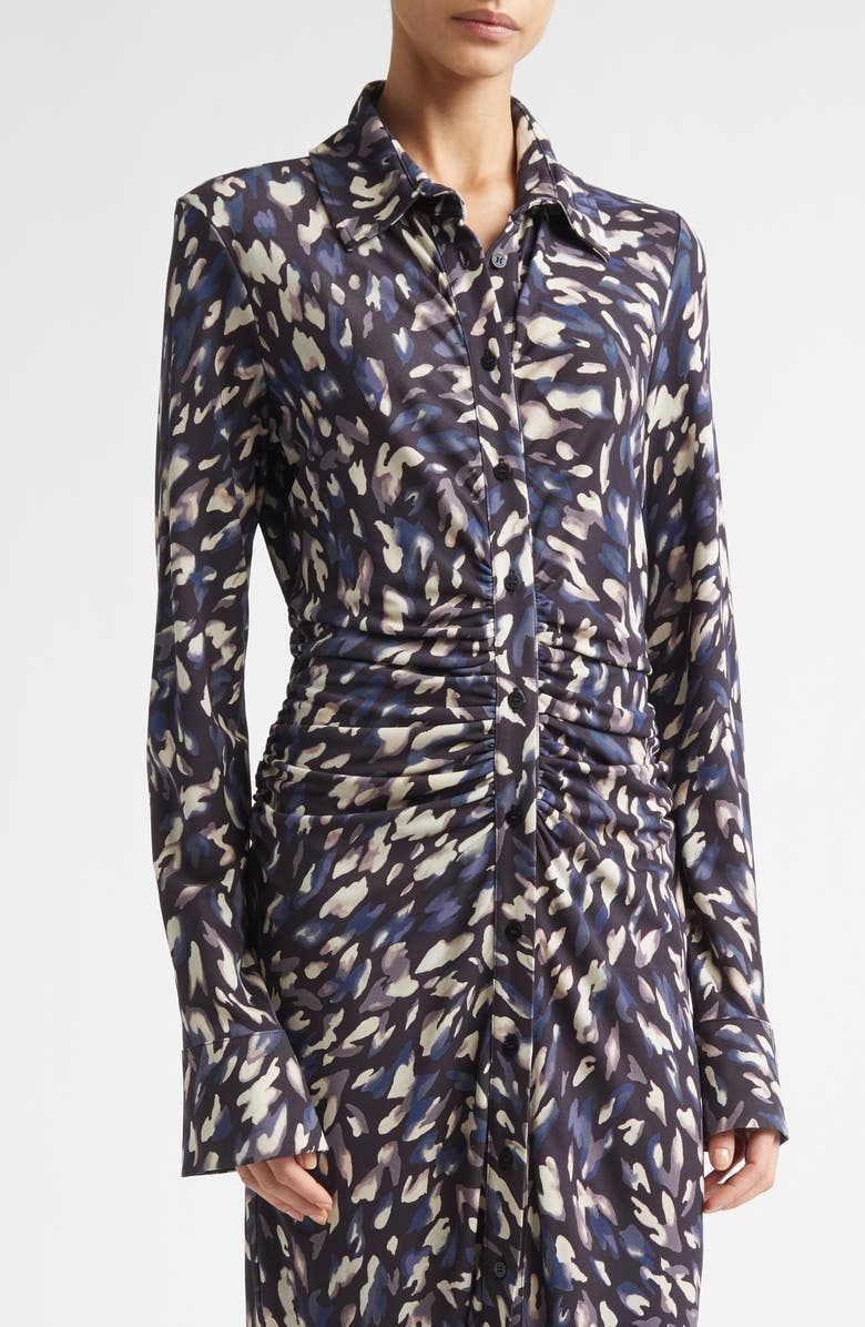 Altuzarra Claudia Print Ruched Long Sleeve Jersey Shirtdress, Alternate, color, Black Animal
