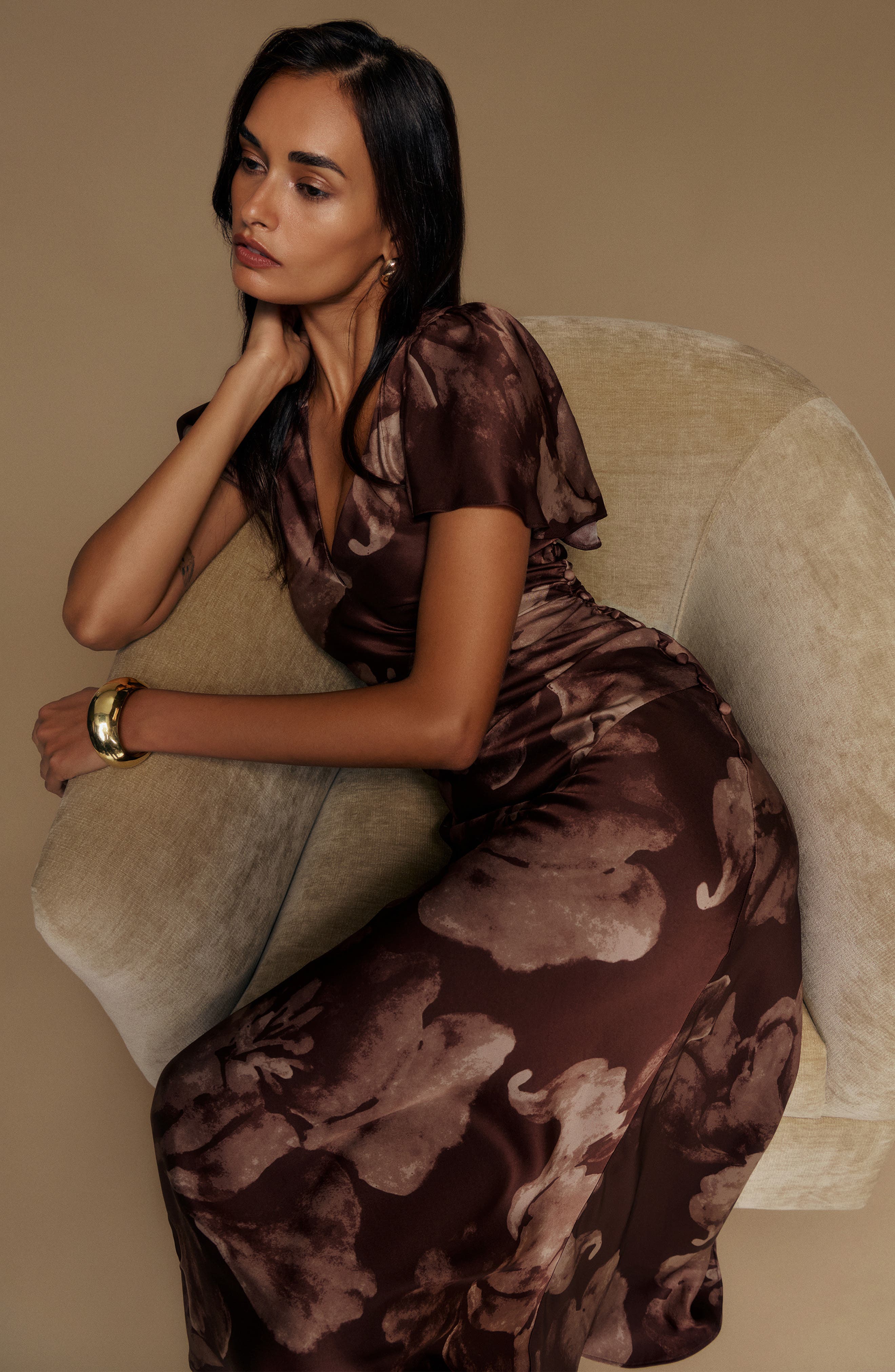 reformation vida satin dress Reformation Vida Flutter Sleeve Satin Dress - Siena