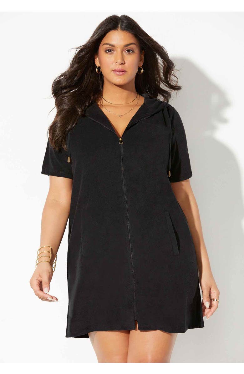 Swimsuits for All Alana Terry Cover Up Hoodie, Alternate, color, Black