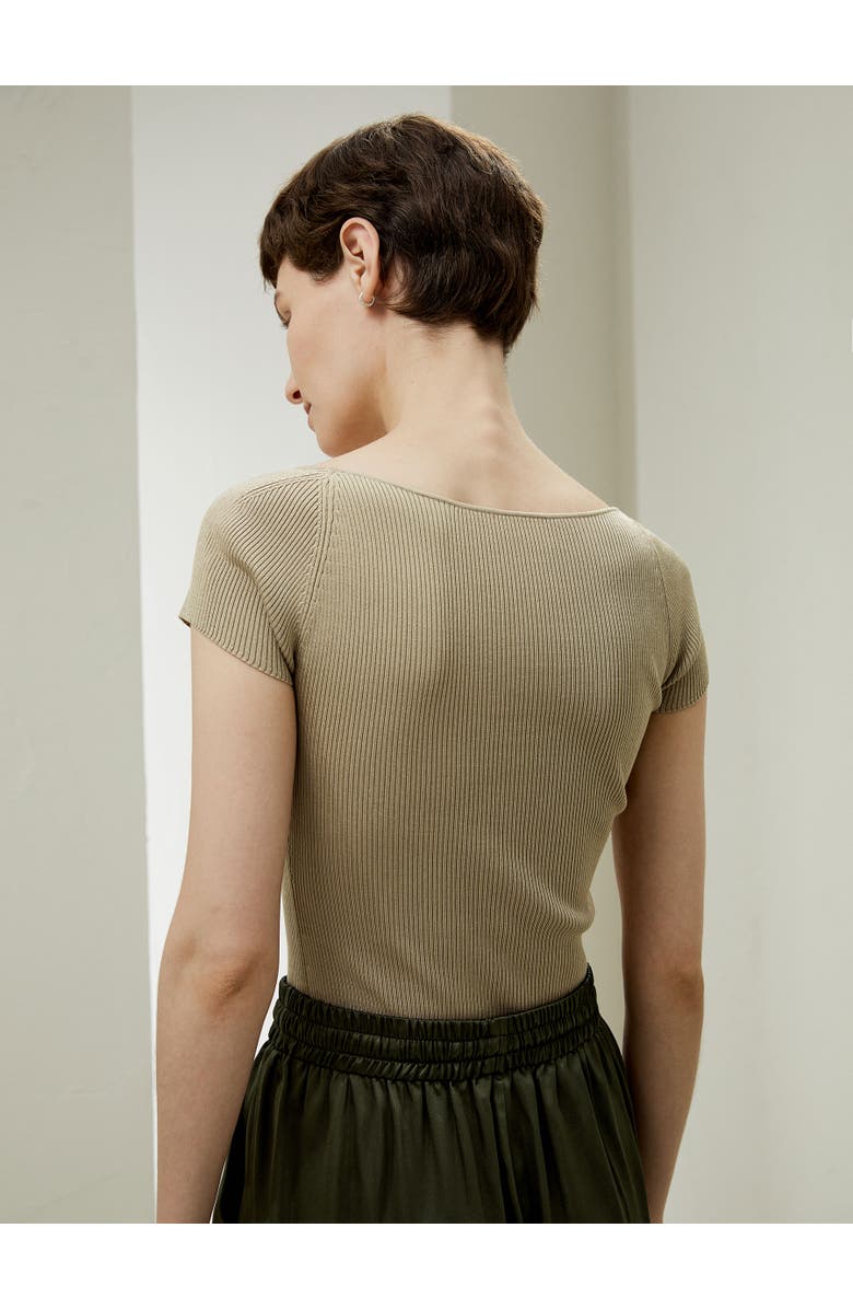 Lilysilk Sweetheart Neck Ribbed Silk Knit Top, Alternate, color, Light Apricot