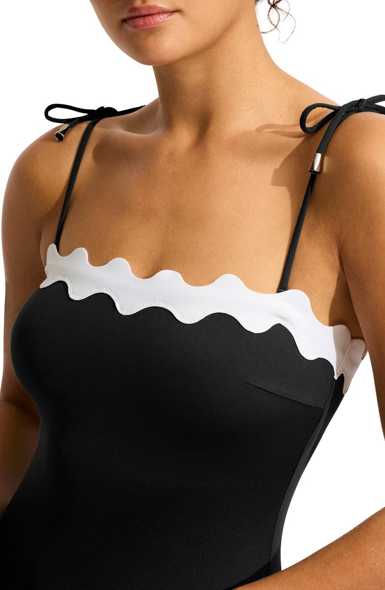 Seafolly Rickrack One-Piece Swimsuit, Alternate, color, Black