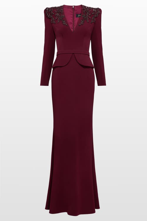 Jenny Packham Night Flowering Sequin-embellished V-neck Maxi Dress In Burgundy