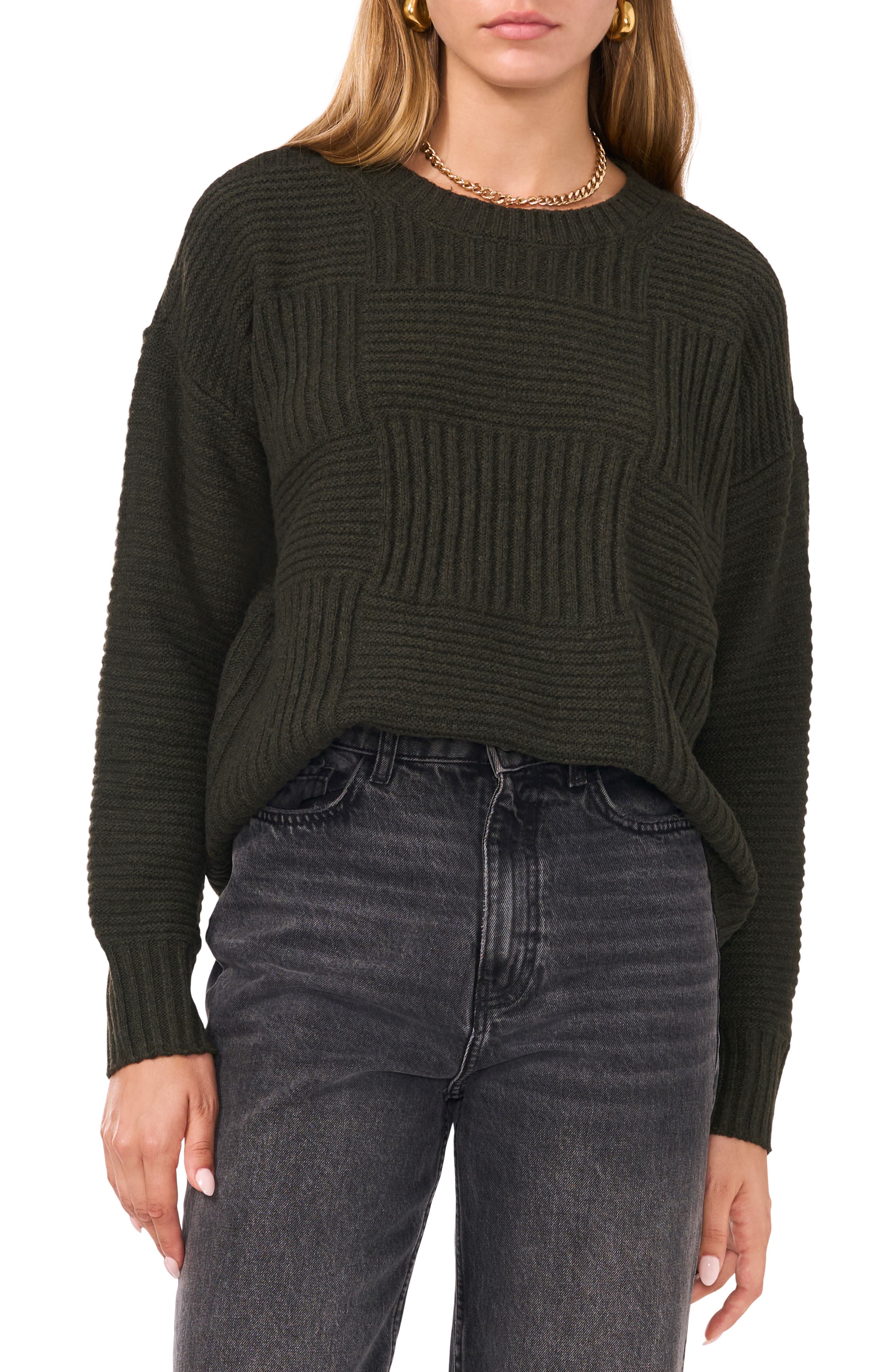 1.STATE Check Pattern Crewneck Sweater (Women) | Nordstromrack