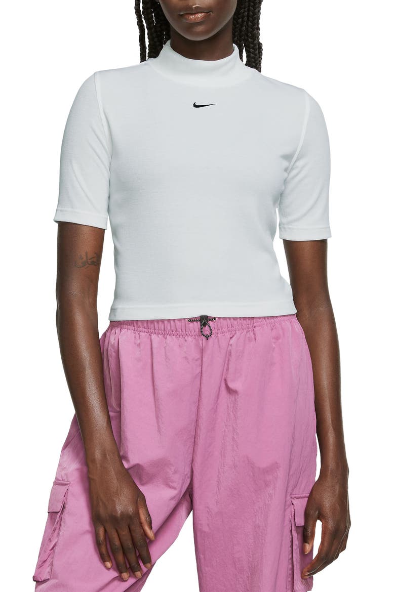 Sportswear Essential Mock Neck Crop T-Shirt, Main, color, WHITE/ BLACK