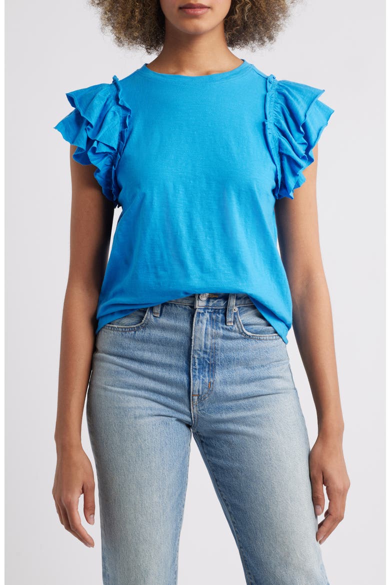 Ruffle Sleeve T-Shirt, Main, color, FRENCH BLUE