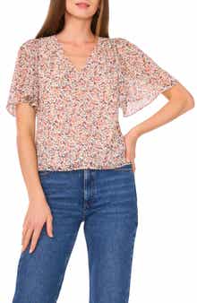 1.STATE Floral Flutter Sleeve Top