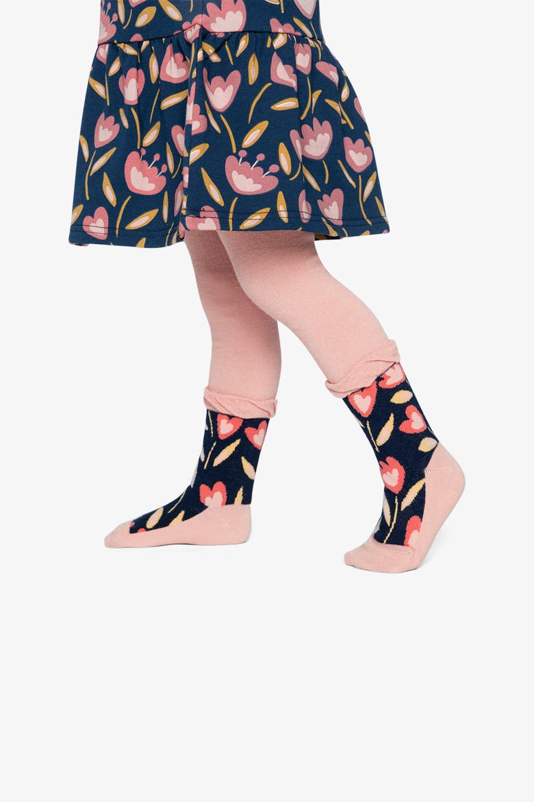 Tulip Ankle Frill Stretch Knit Tights, Alternate, color, Pale Dusty Pink and Navy