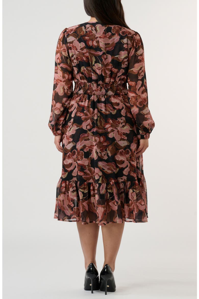 Natalia Floral Long Sleeve Midi Dress, Alternate, color, CHOCOLATE/ BLUSH