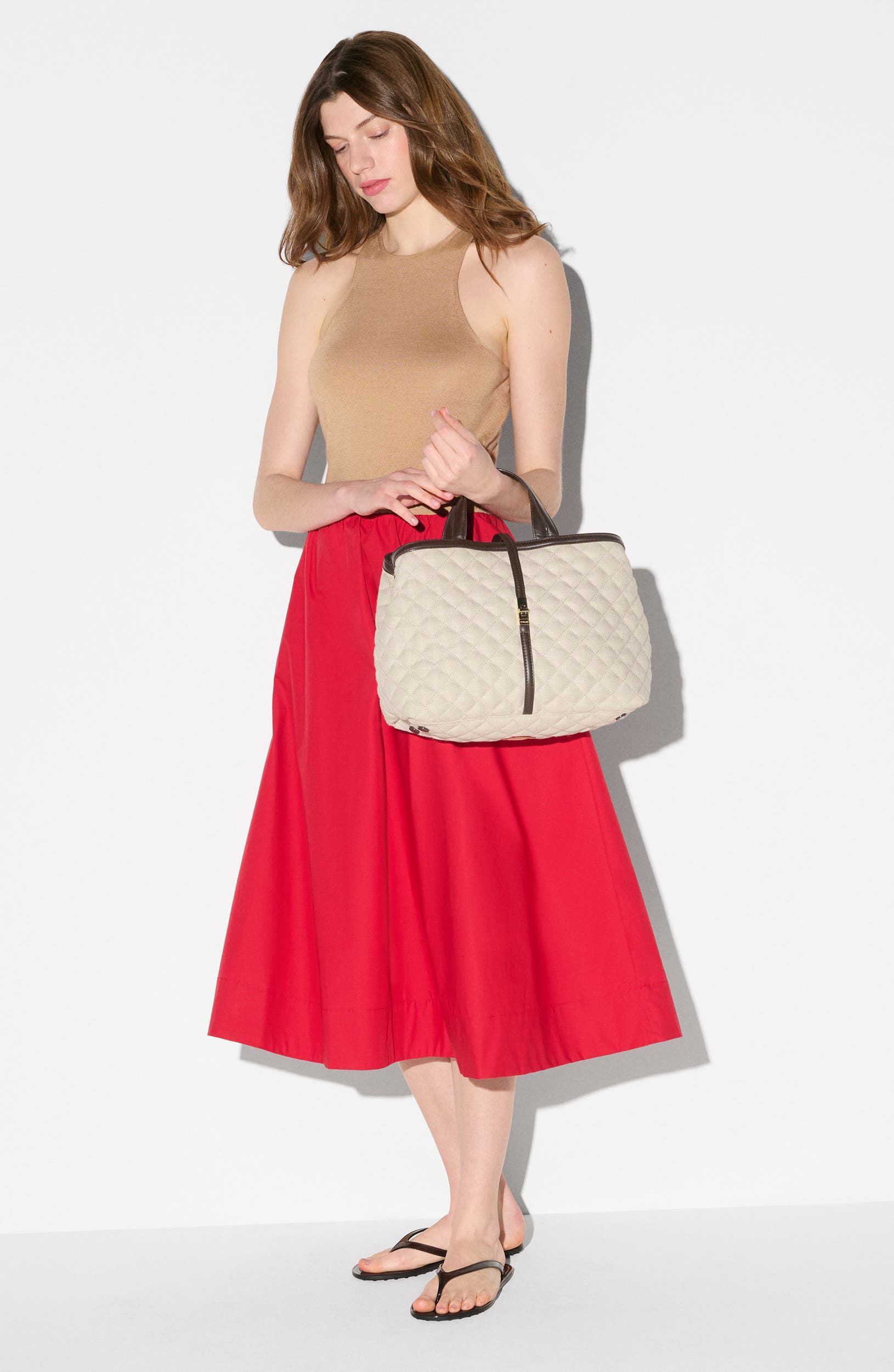 Medium Astor Leather Trim Top Handle Tote, Alternate, color, SANDY LINEN