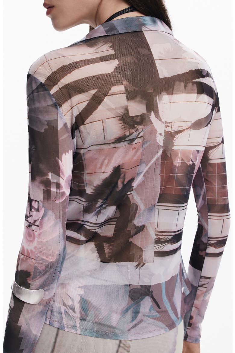 Abstract Print Mesh Button-Up Shirt, Alternate, color, NEUTRAL GRAY