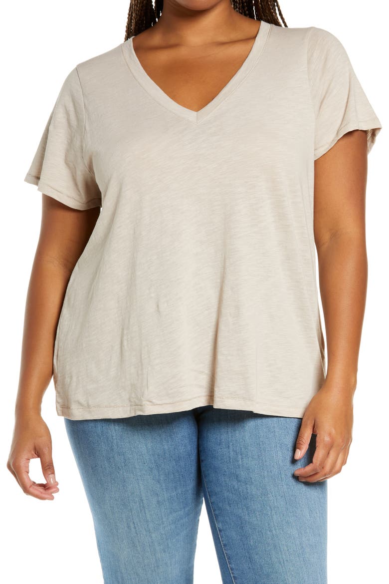 Whisper Cotton V-Neck T-Shirt, Main, color, ASHEN SILVER