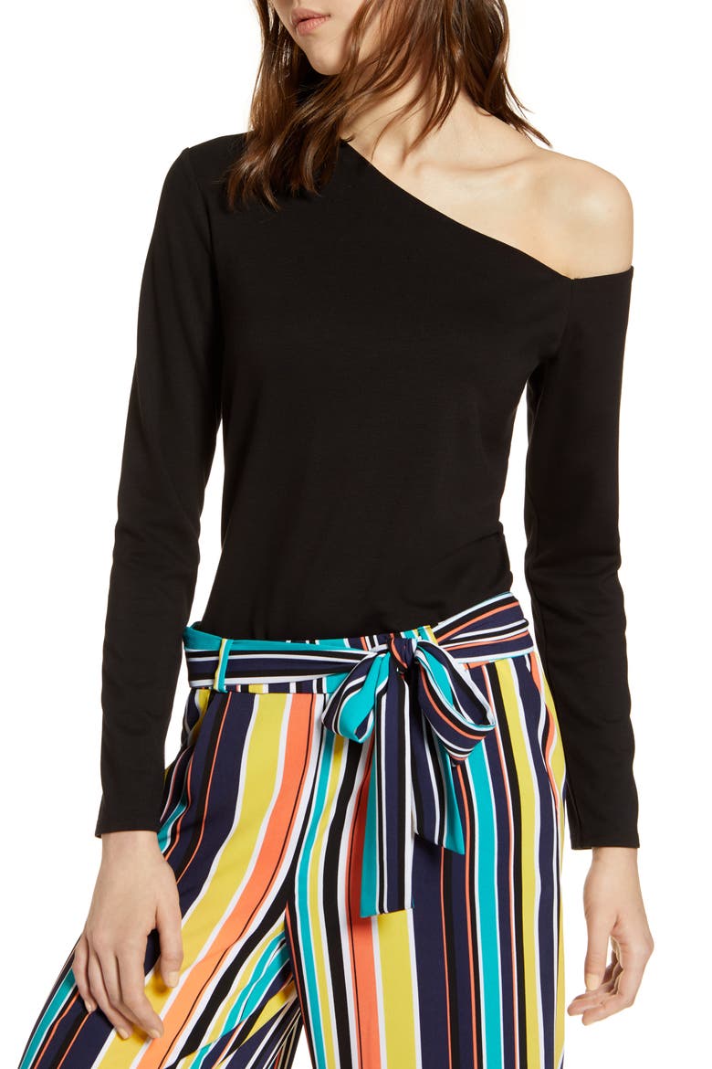 One-Shoulder Knit Tee, Main, color, BLACK