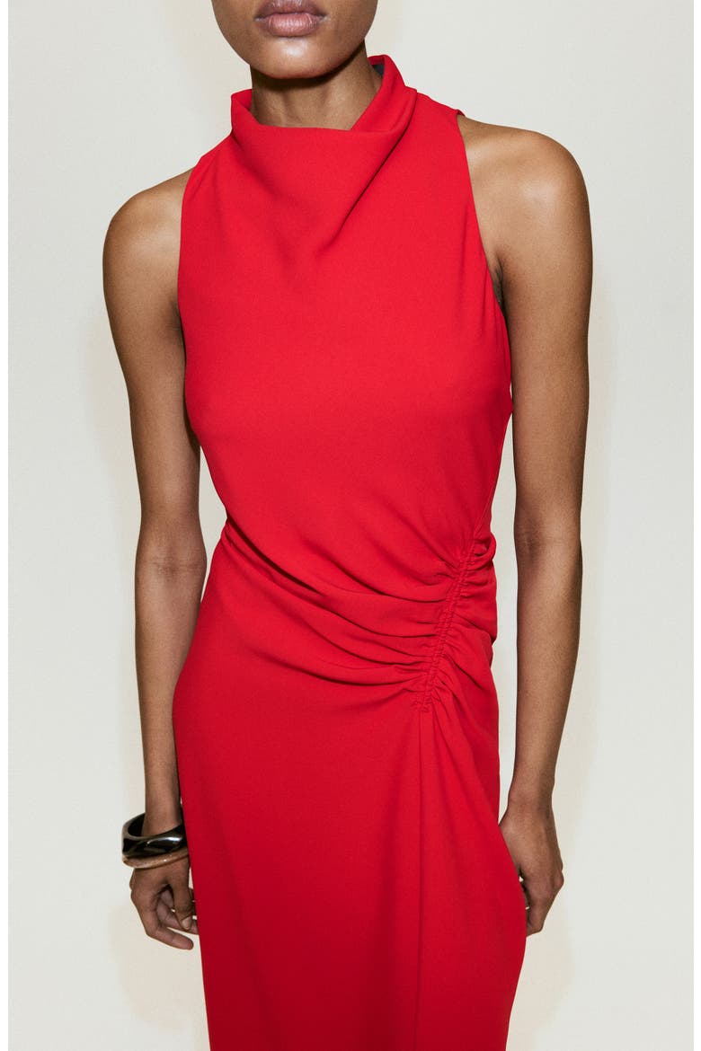 ruched draped midi dress Reiss Nara Velvet Draped-Neck Ruched Midi Dress