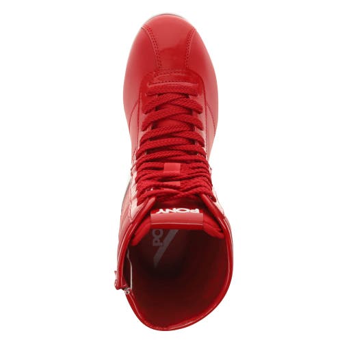 Pony Womens Ko-80 High Patent Genuine Leather Premium Lace Up Athletic Sneaker Shoe In Red/white