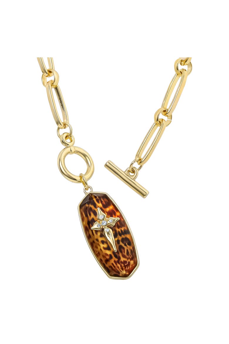 Chunky Toggle Necklace With Cross Pendant, 18", Alternate, color, Brown