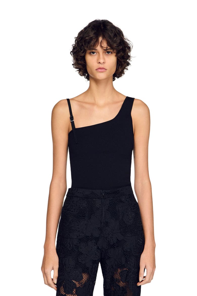 Asymmetric knit sweater, Main, color, Black