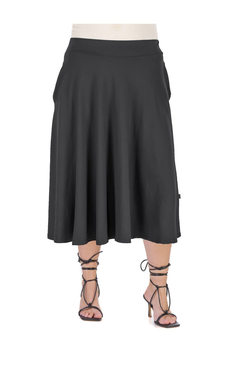 24seven Comfort Apparel Elastic Waist Pleated Pocket Midi Skirt, Main, color, Black