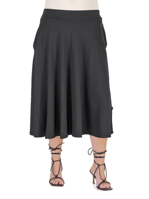 Elastic Waist Pleated Pocket Midi Skirt