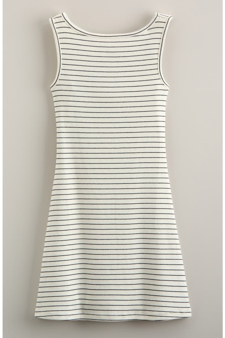 Kids' Open Back Cotton Blend Rib Dress, Main, color, IVORY- BLACK JODIE STRIPE