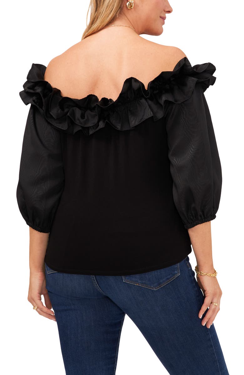 Vince Camuto Mixed Media Off the Shoulder Blouse, Alternate, color, Rich Black