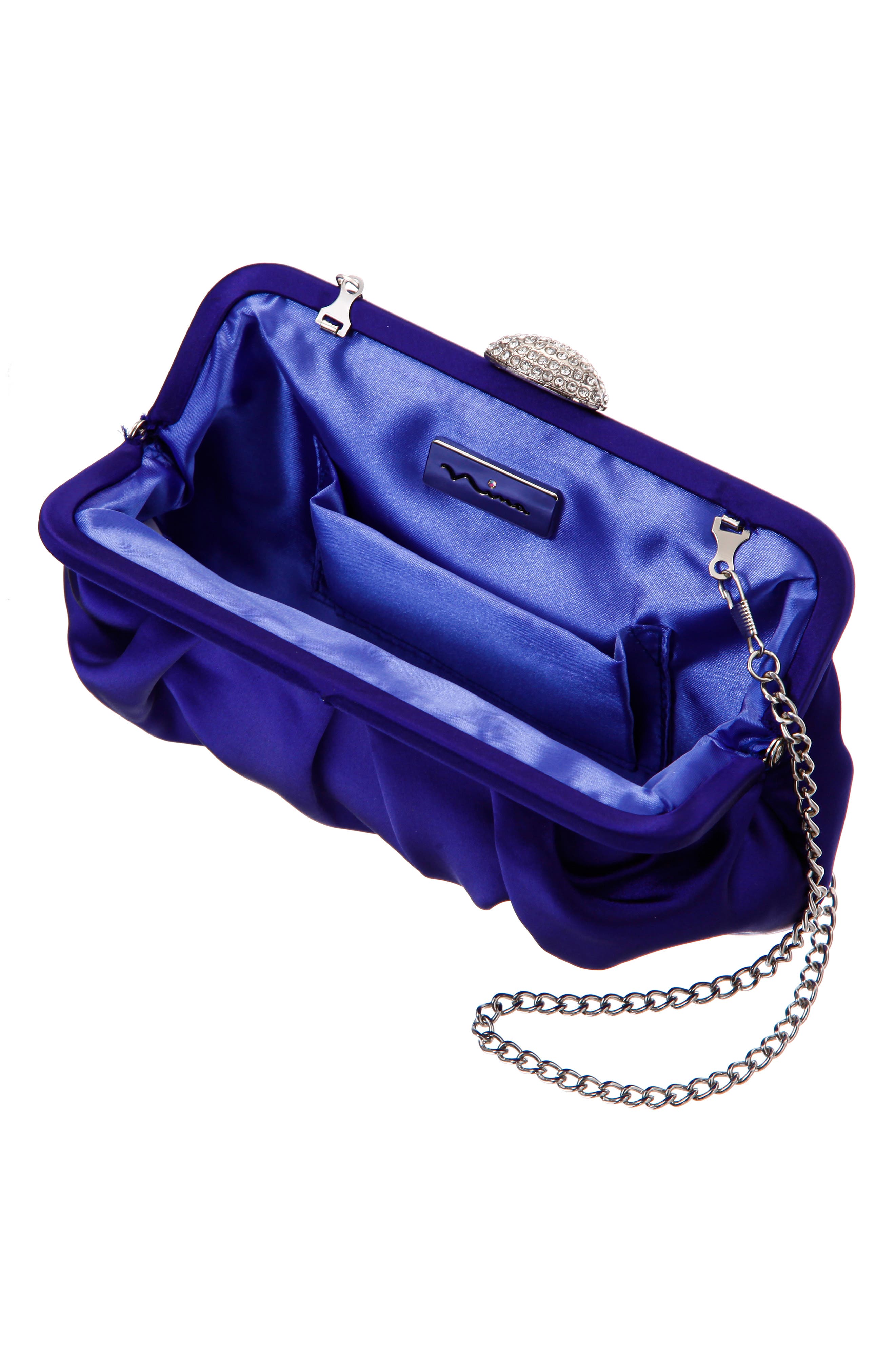 Concord Pleated Satin Frame Clutch, Alternate, color, MIDNIGHT PLUM