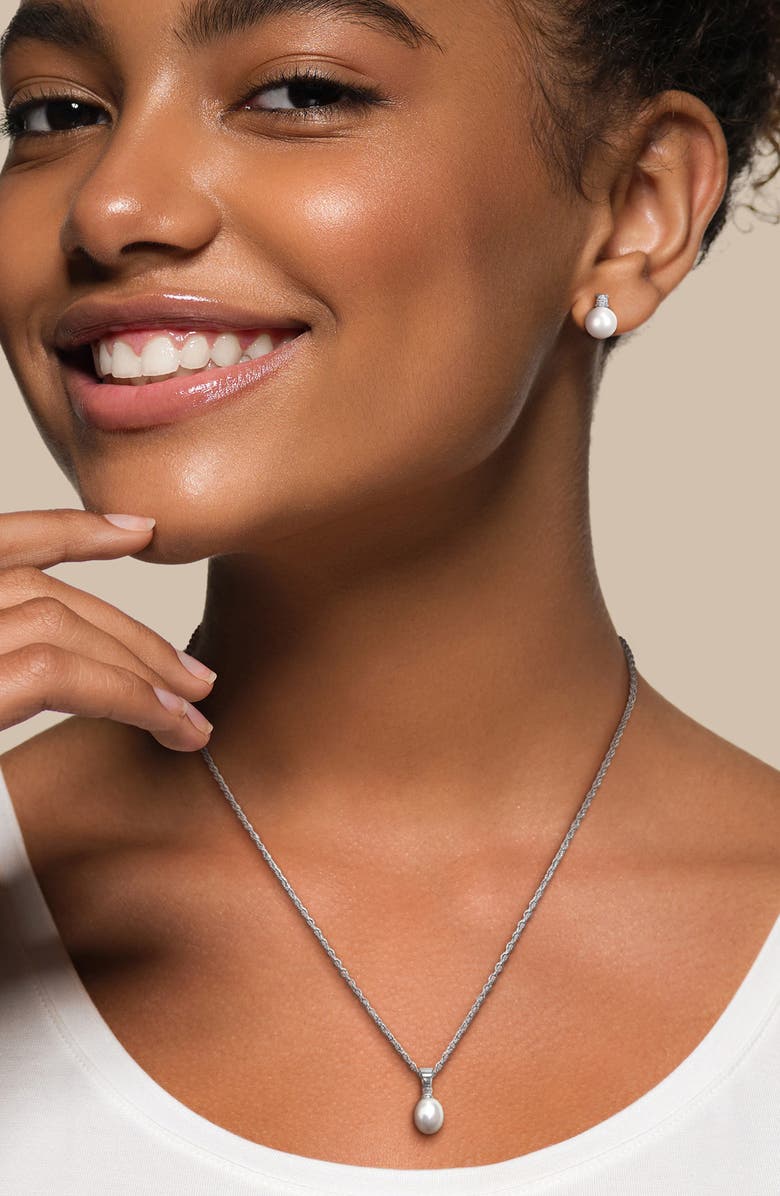 DELMAR Cubic Zirconia & Cultured Pearl Pendant Necklace & Stud Earrings Set, Alternate, color,