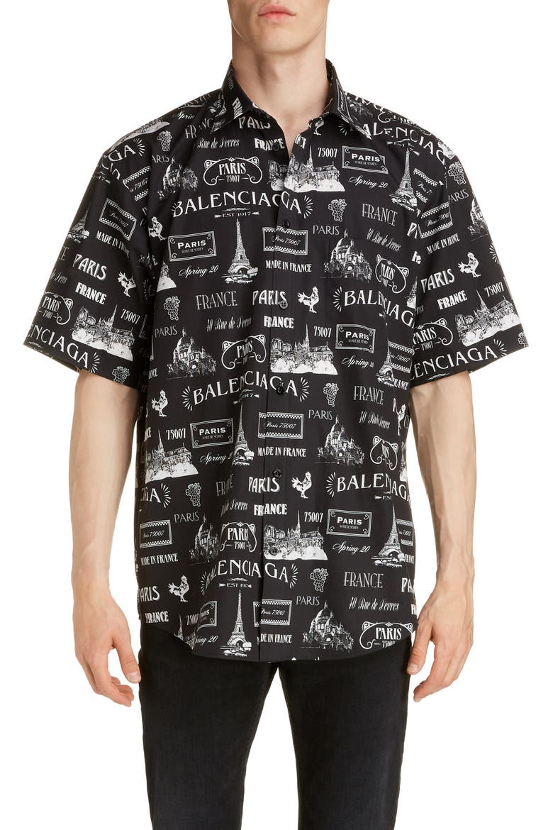 Paris Normal Fit Short Sleeve Button-Up Shirt, Main, color, BLACK/WHITE
