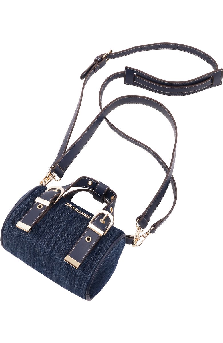 True Religion Denim Buckle Strap Mini Satchel, Alternate, color, Dark Denim