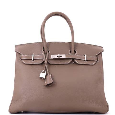 Birkin Handbag Grey Clemence With Brushed Palladium Hardware 35