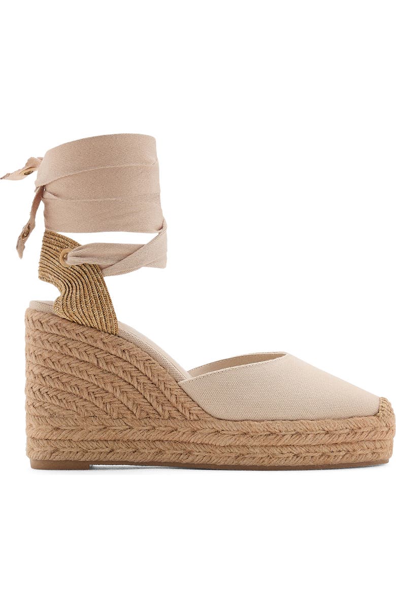 MANGO Ankle Wrap Platform Wedge Espadrille, Alternate, color, Ecru