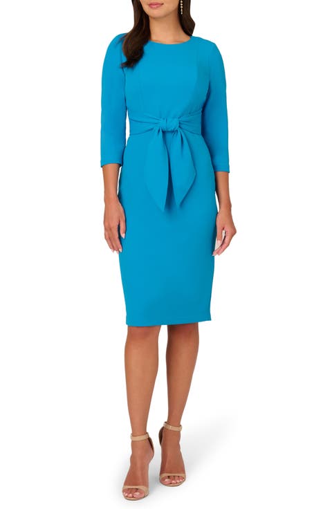 Tie Waist Crepe Sheath Dress