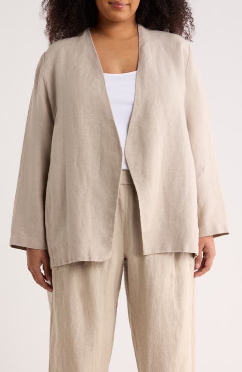 Open Front Organic Linen Jacket (Plus)