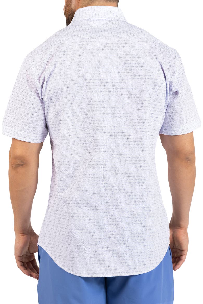 Geometric Floral Print Seersucker Short Sleeve Button-Up Shirt, Alternate, color, WHITE