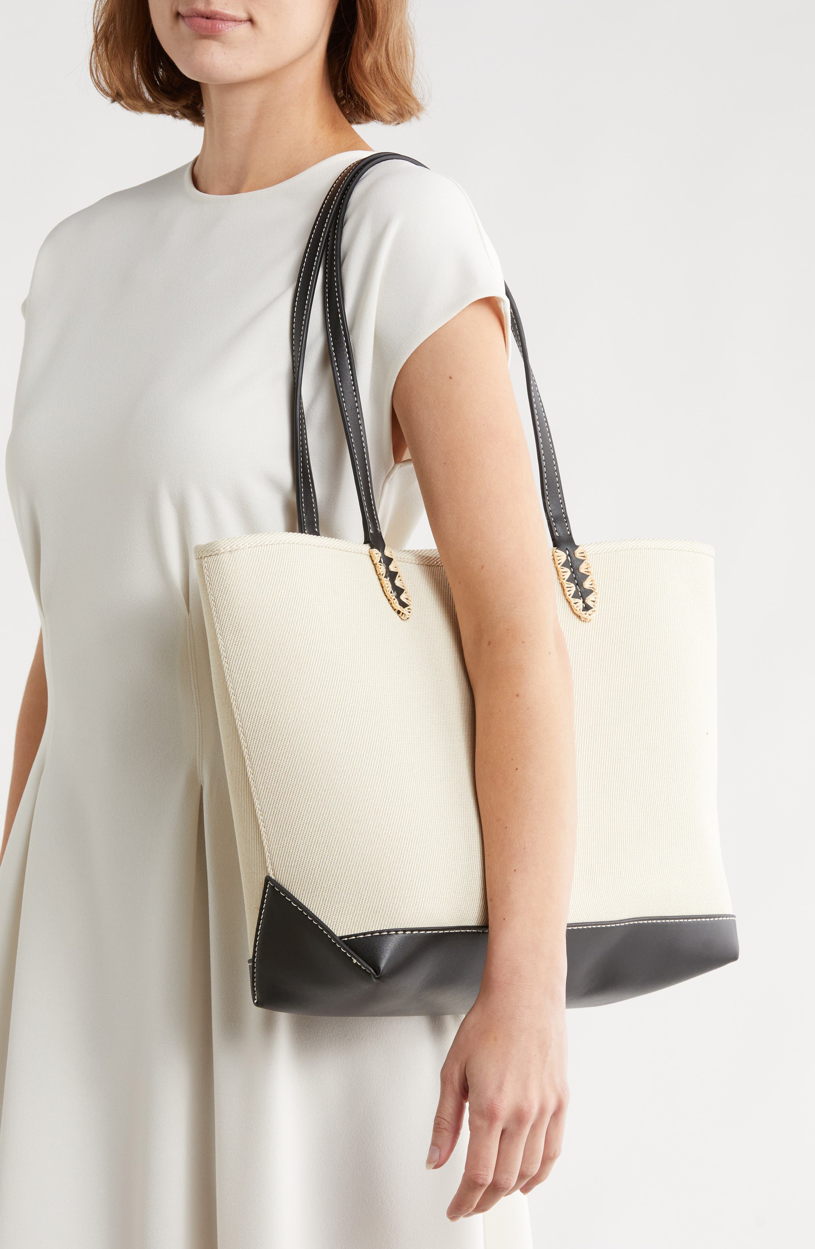 Sam Edelman Large Waylon Nautical Tote Bag, Alternate, color, Black/ Cream