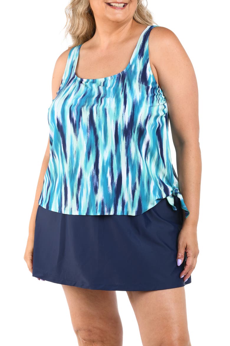 Crystal Faux Skirtini One-Piece Swimsuit, Main, color, TEAL